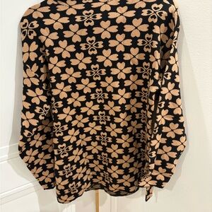 NWT By Design retro jacquard Elegant Floral Black and Tan Women's Sweater